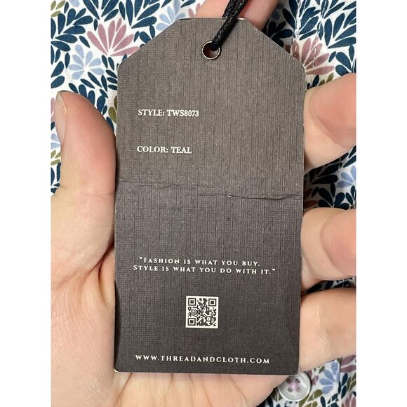 Thread & Cloth Shirt Mens XL Teal Floral Print 100% Cotton Short Sleeve Casual - Picture 9 of 10